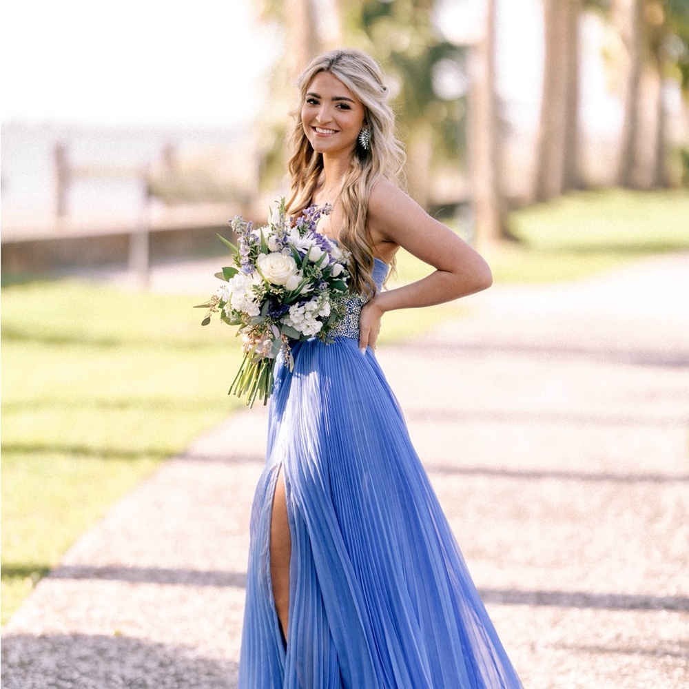 Sherri Hill Blue-Periwinkle Strapless Dress Elegant Events Prom Evening Gown